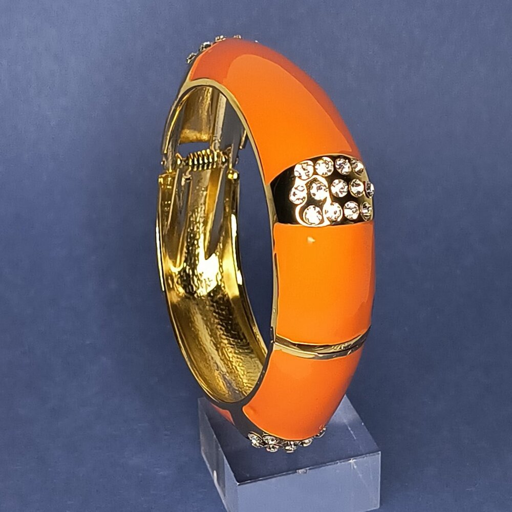 Hinged Enamel Orange Rectangle Bangle Cuff Bracel… - image 5